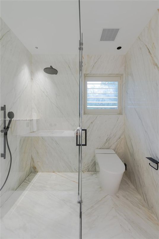 Bathroom, Glass Shower, Interior, Marble, Marble Walls
