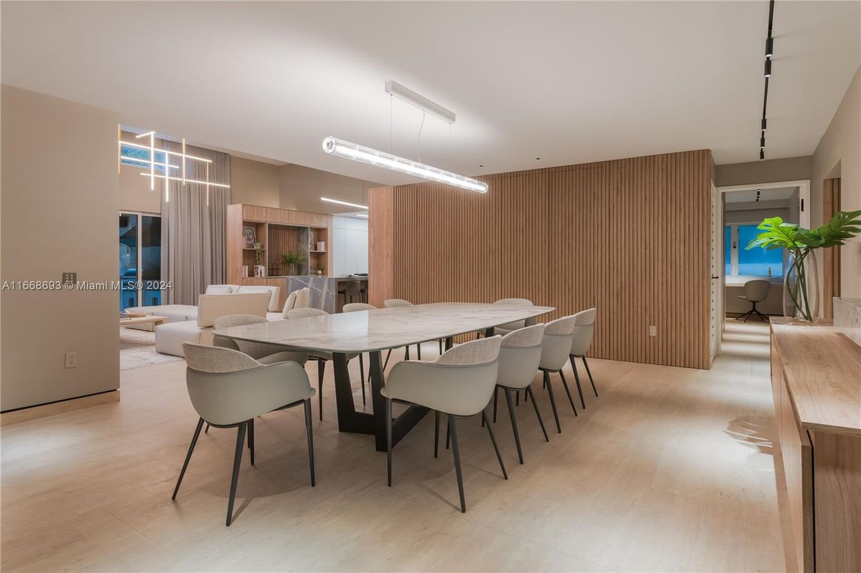 Dining room, Interior, Kitchen, Living room, Pendant Lights, Recessed Lighting, Wood Texture Flooring