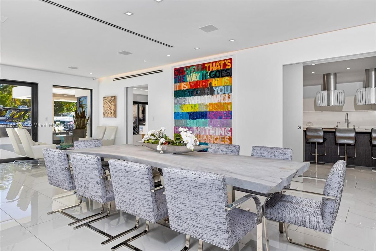 Dining room, Interior, Marble, Recessed Lighting