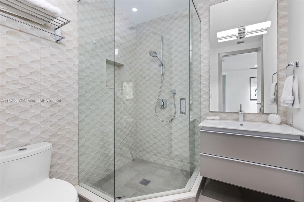 Bathroom, Glass Shower, Interior, Recessed Lighting