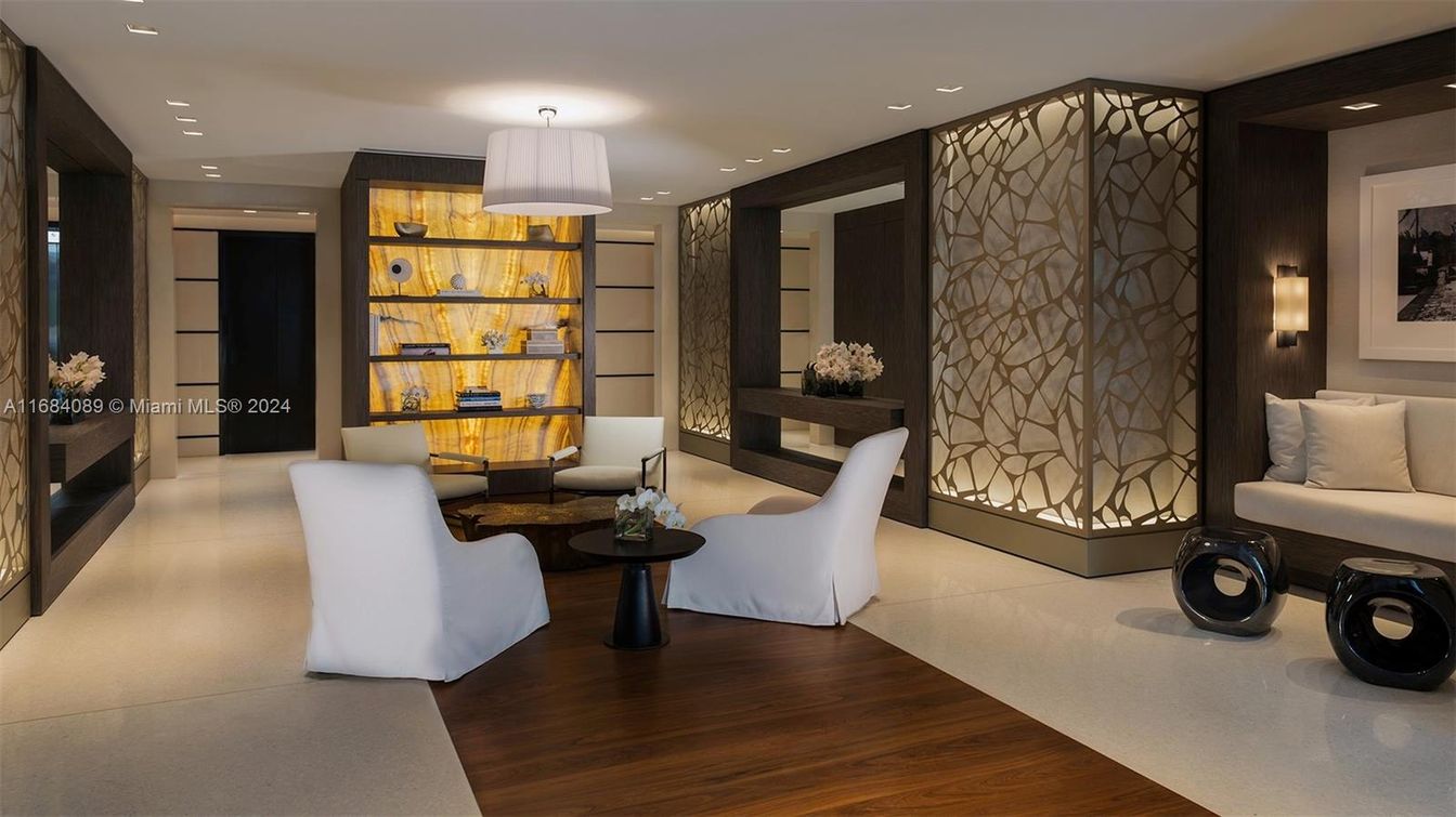 Interior, Living room, Recessed Lighting, Stone Walls, Wood Texture Flooring