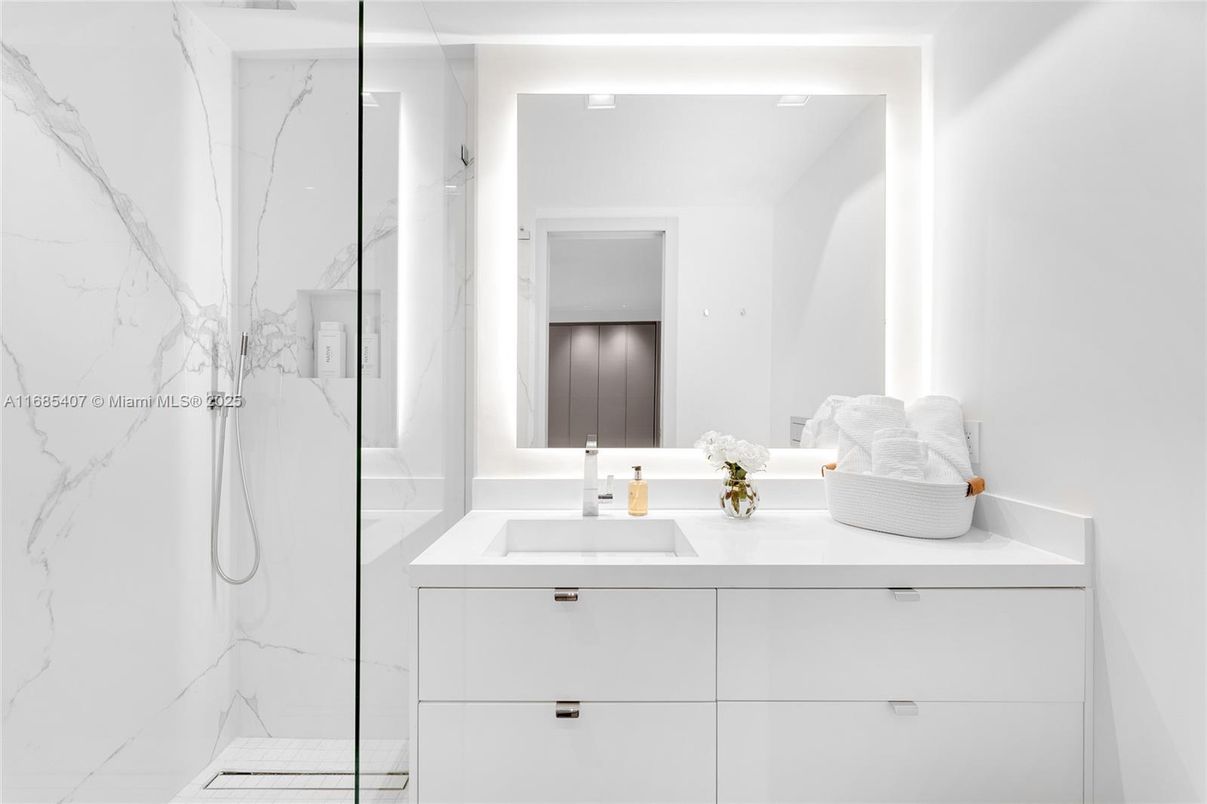 Bathroom, Glass Shower, Interior, Marble Walls