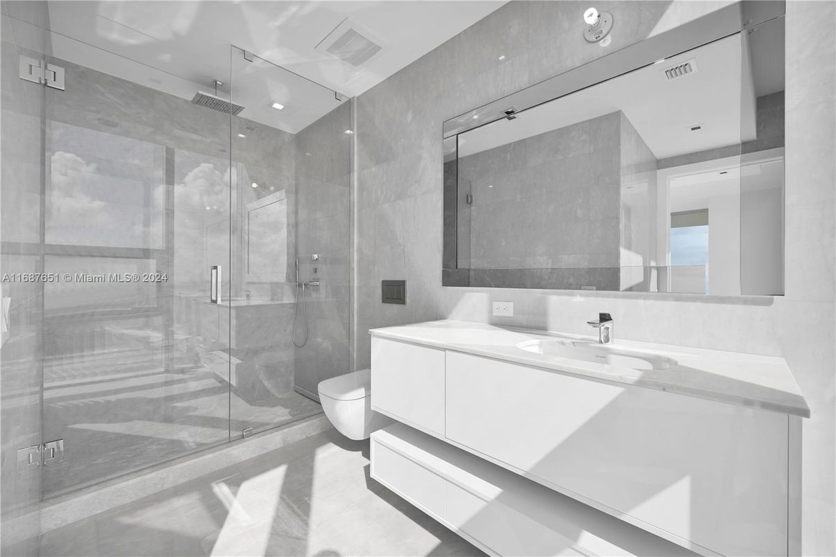 Bathroom, Glass Shower, Interior, Recessed Lighting