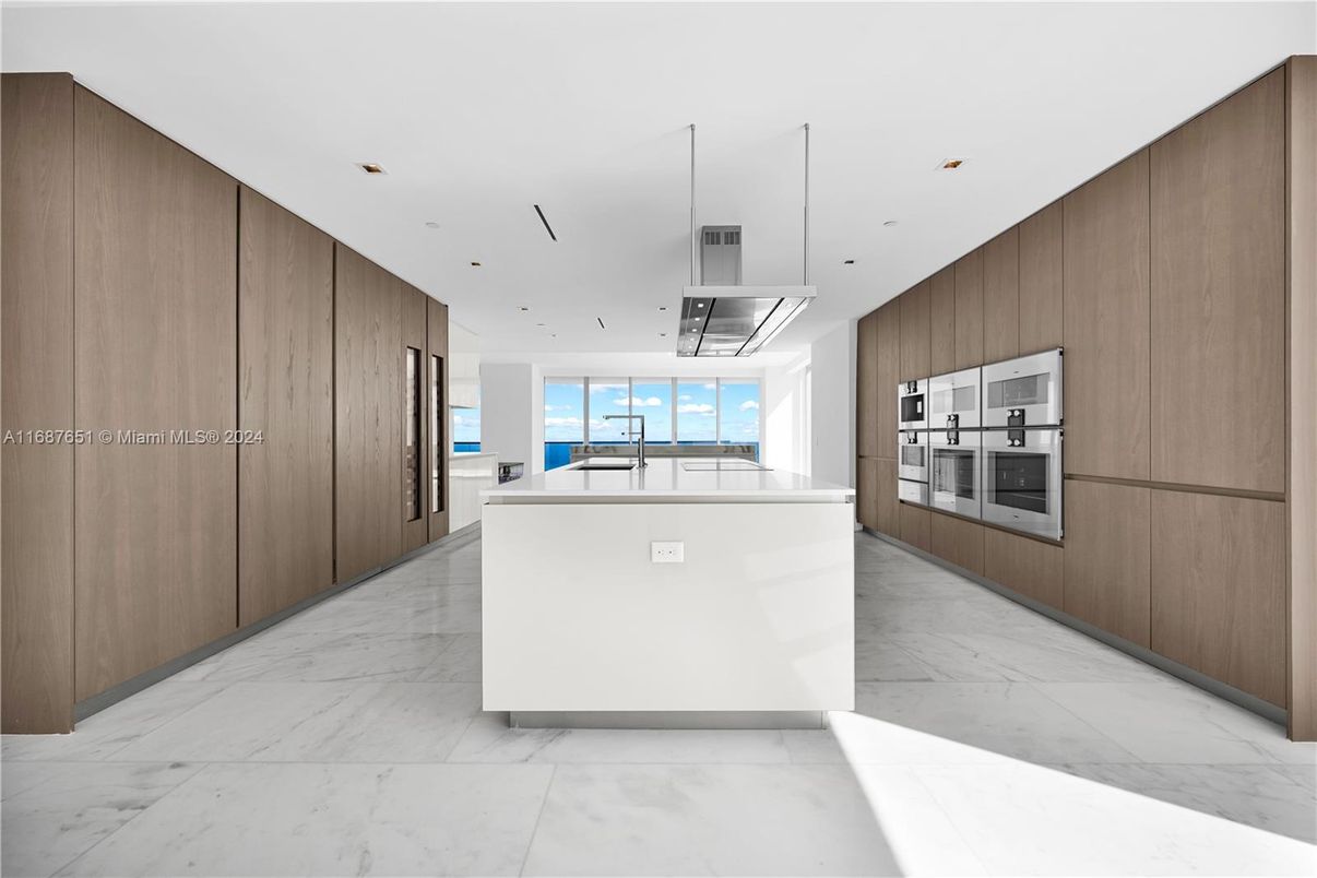 Interior, Kitchen, Marble, Pendant Lights, Recessed Lighting, Stainless Steel Appliances