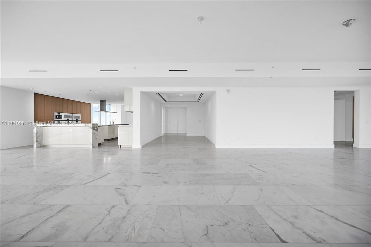 Empty room, Interior, Kitchen, Marble, Recessed Lighting