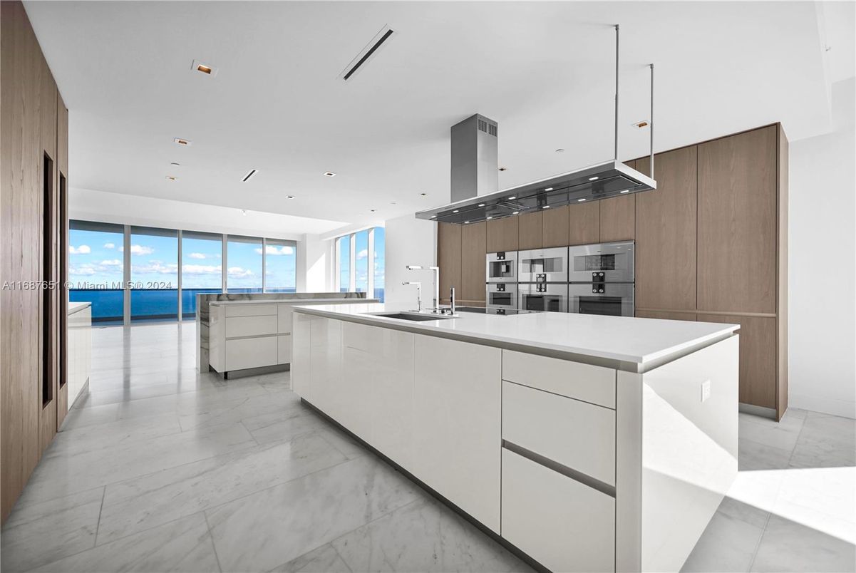 Interior, Kitchen, Marble, Recessed Lighting, Stainless Steel Appliances, Water