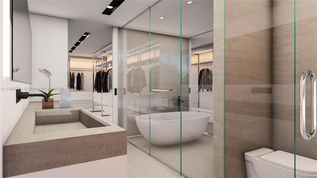 Bathroom, Free Standing Baths, Glass Shower, Interior, Recessed Lighting