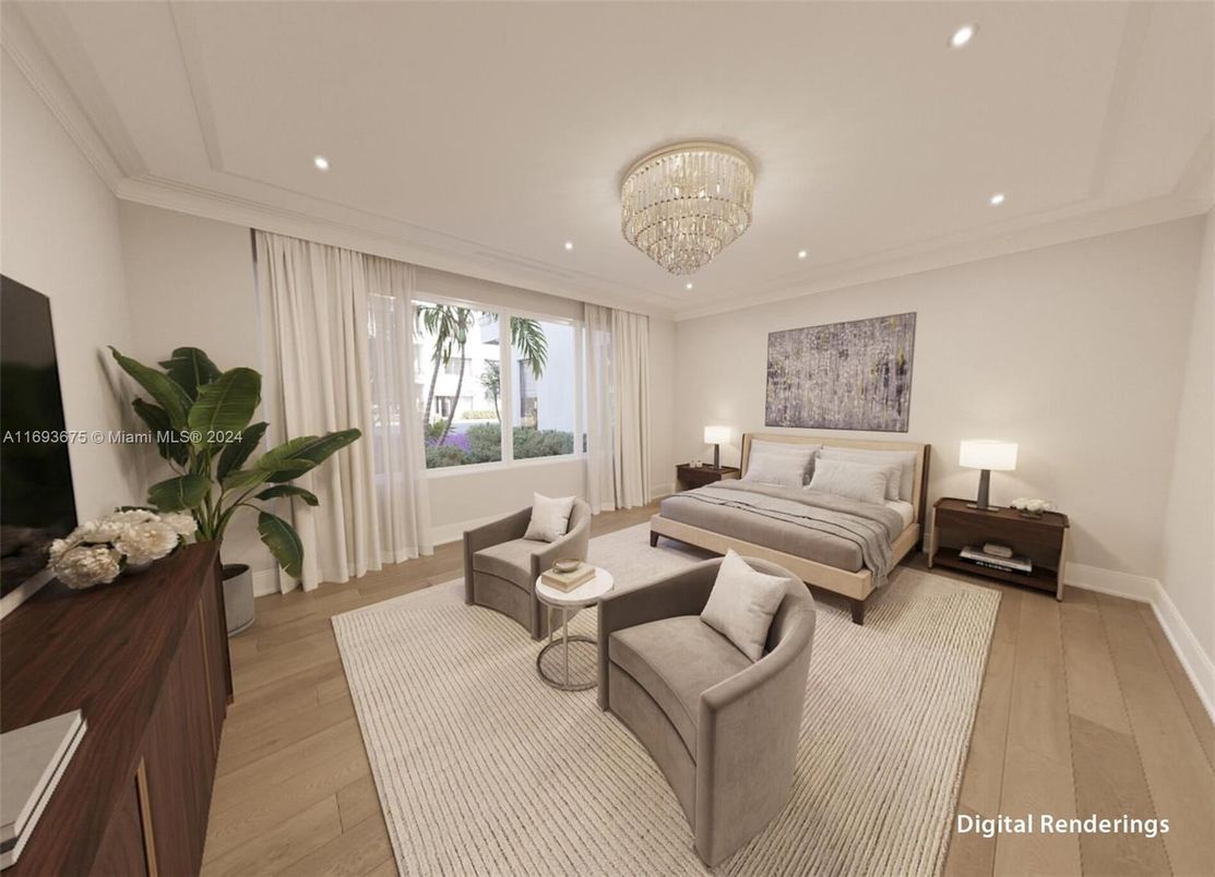 Bedroom, Chandelier, Interior, Living room, Recessed Lighting, Wood Texture Flooring