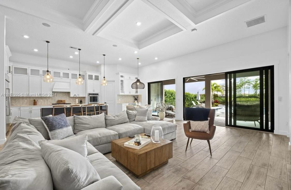 Interior, Kitchen, Living room, Pendant Lights, Recessed Lighting, Stainless Steel Appliances, Wood Texture Flooring