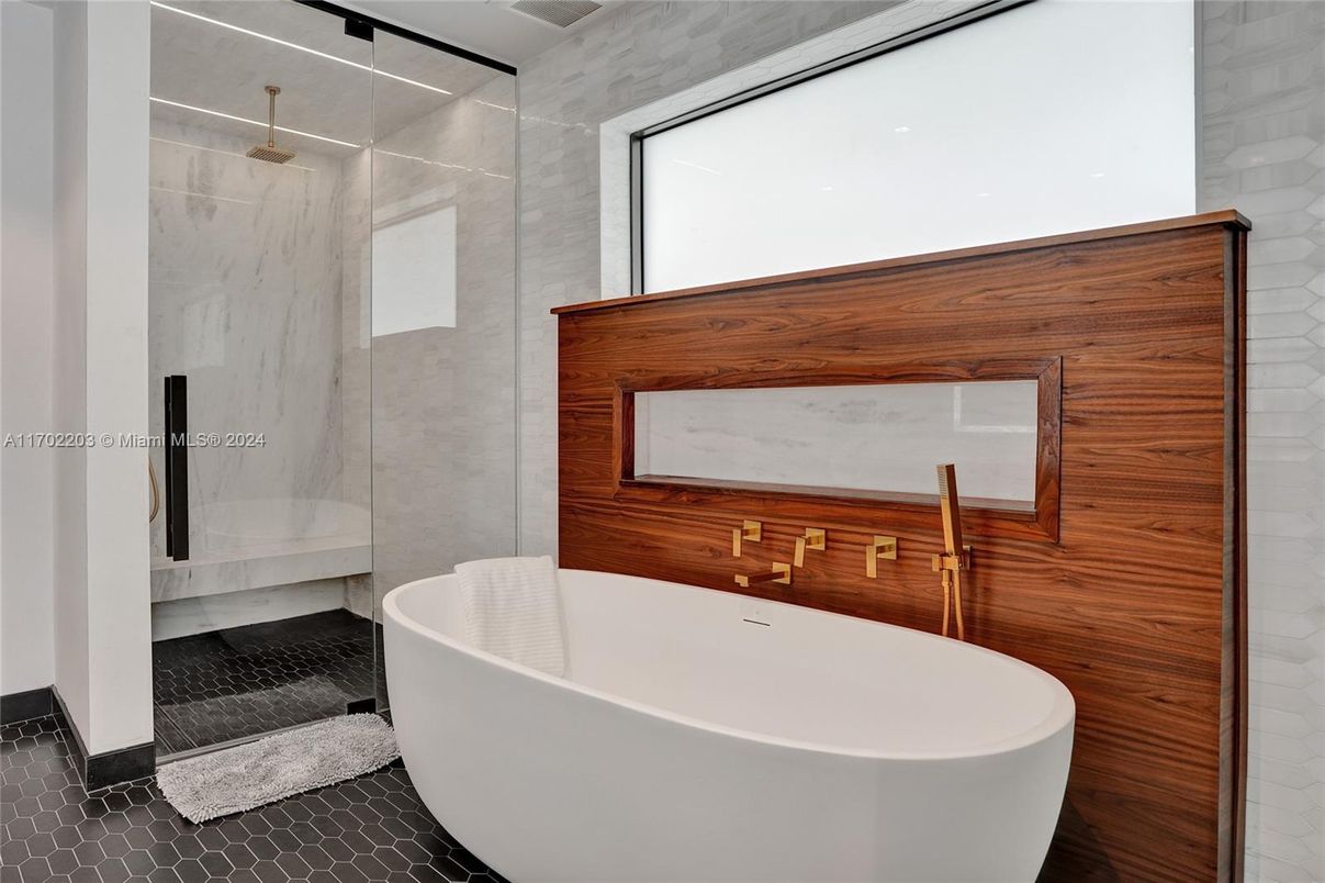 Bathroom, Free Standing Baths, Glass Shower, Interior, Marble Walls
