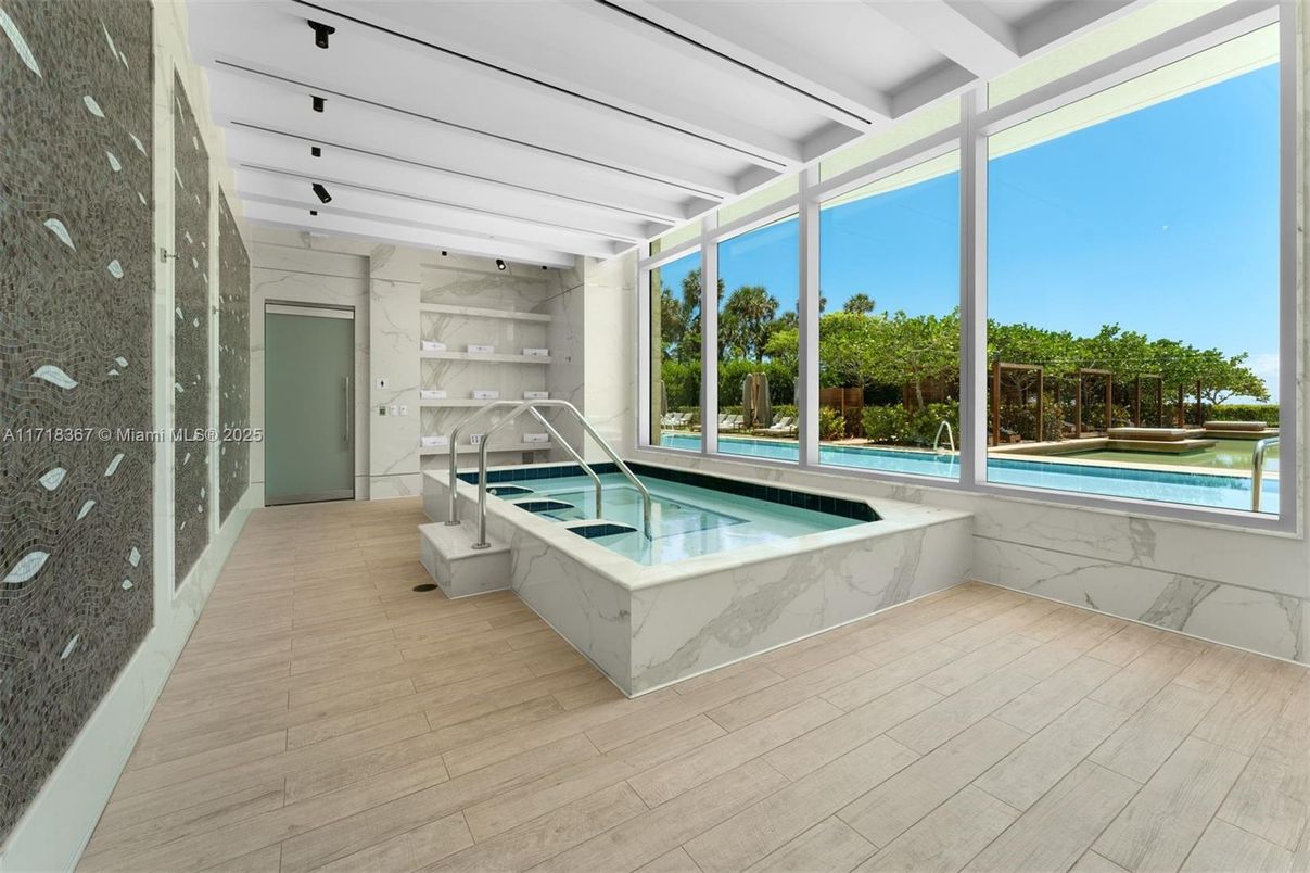 Interior, Marble Walls, Pool, Wood Texture Flooring