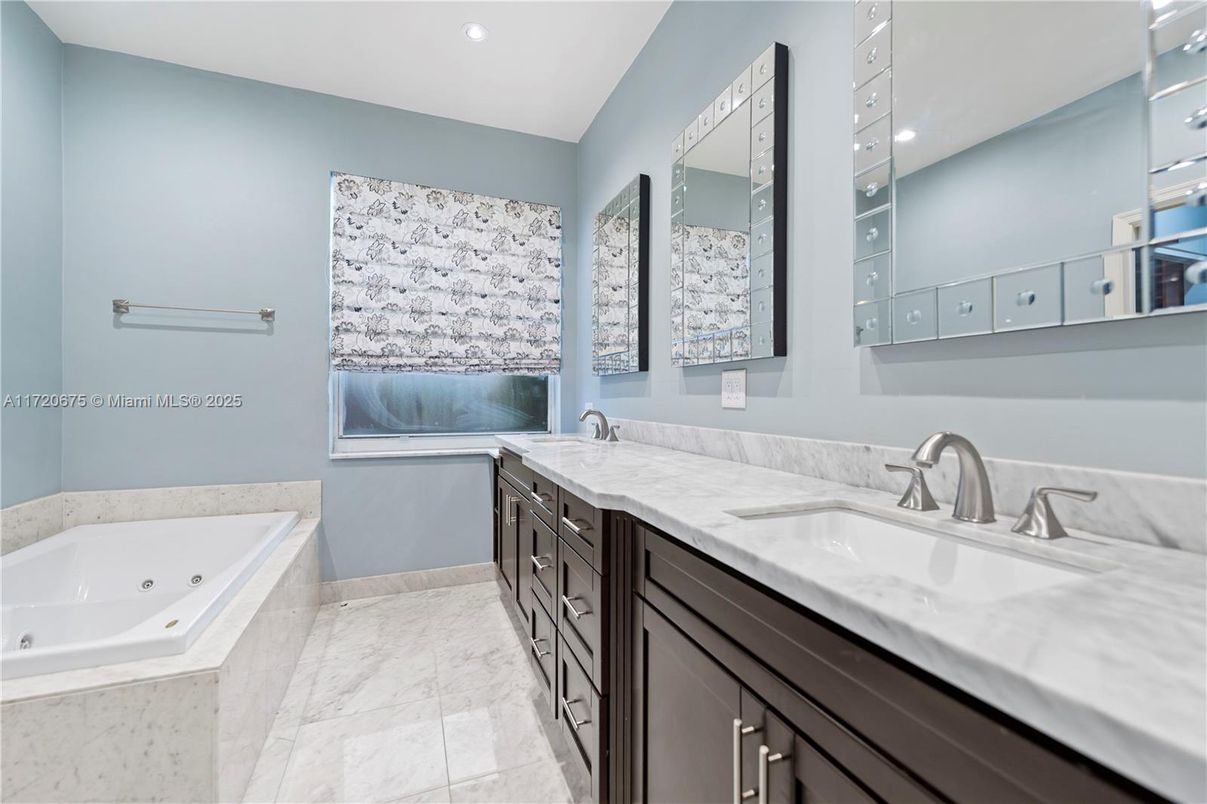 Bathroom, Dual Sink Vanities, Interior, Marble, Recessed Lighting