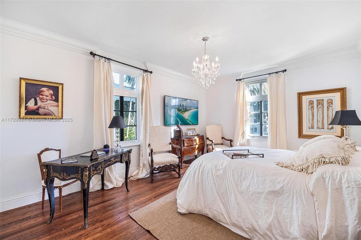 Bedroom, Chandelier, Interior, Wood Texture Flooring