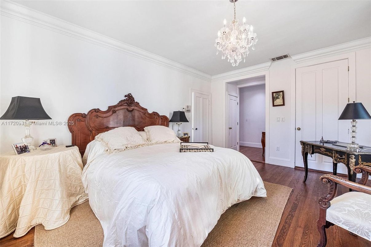 Bedroom, Chandelier, Interior, Wood Texture Flooring