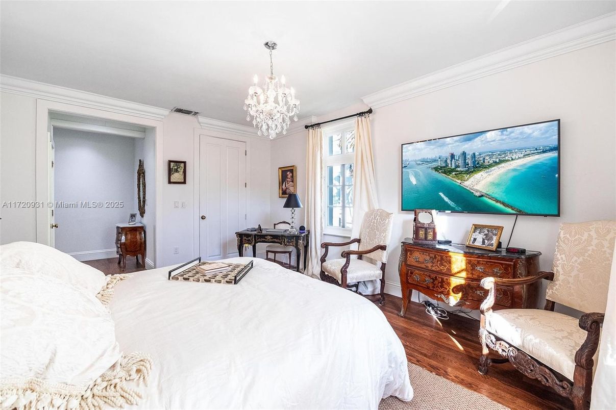 Bedroom, Chandelier, Interior, Wood Texture Flooring