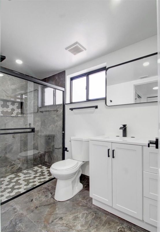 Bathroom, Glass Shower, Interior, Recessed Lighting