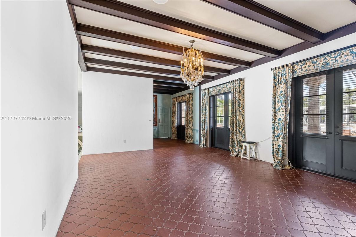 Chandelier, Empty room, Interior, Wooden Beams