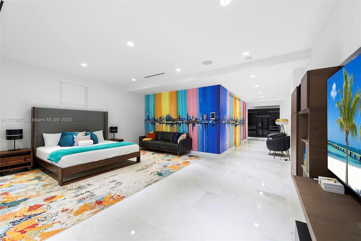 Bedroom, Interior, Marble, Recessed Lighting