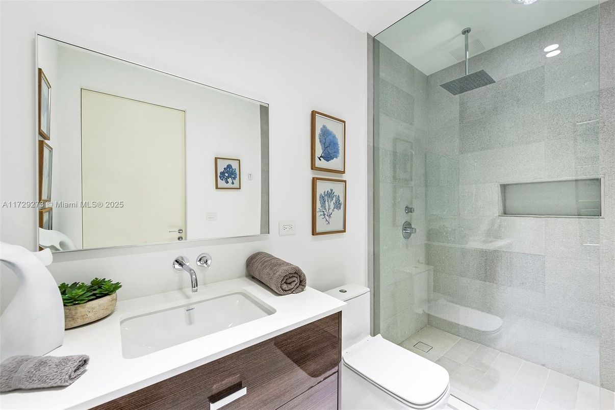 Bathroom, Glass Shower, Interior, Recessed Lighting