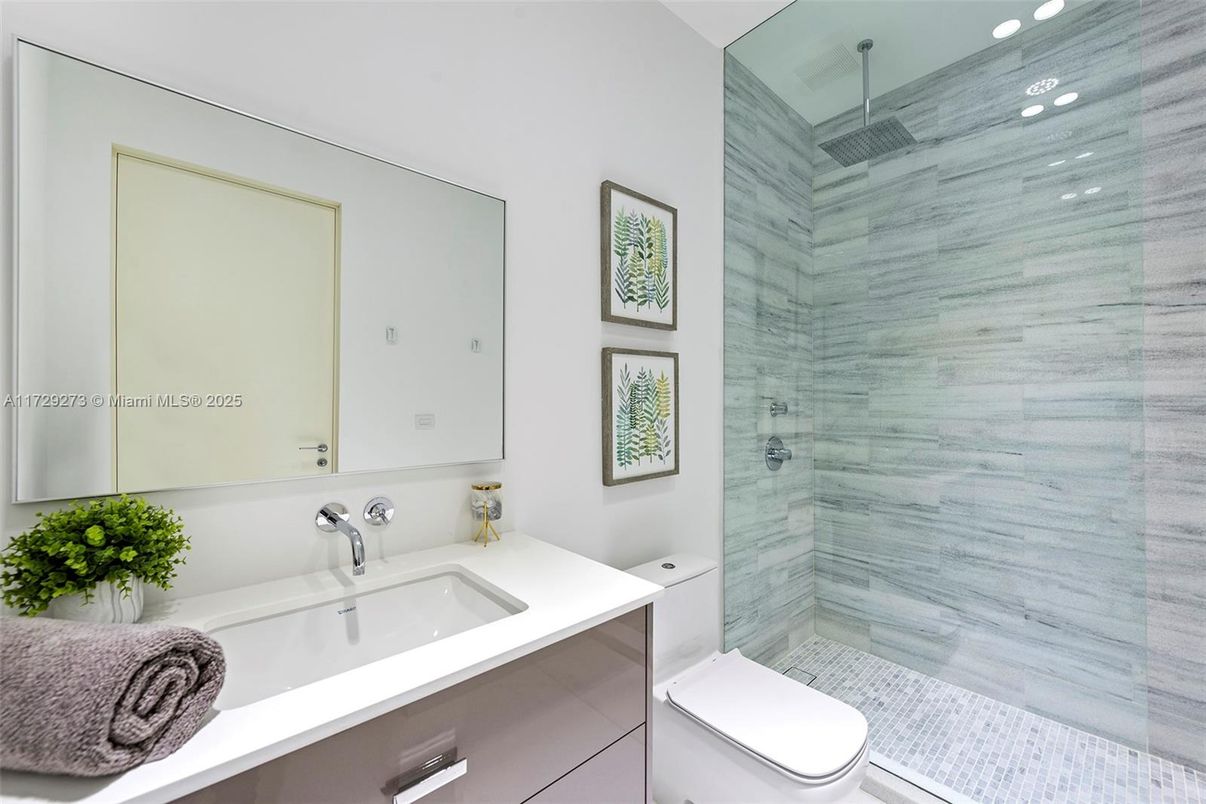 Bathroom, Glass Shower, Interior, Recessed Lighting