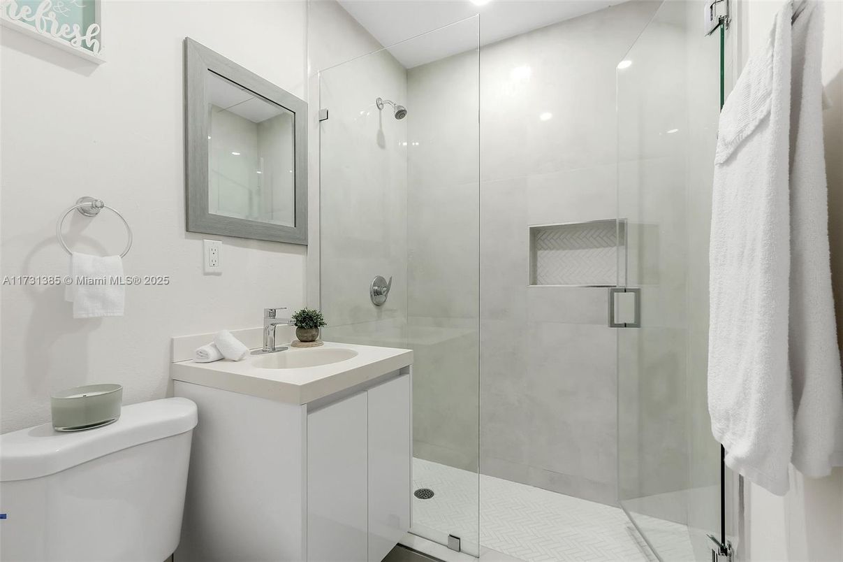 Bathroom, Glass Shower, Interior, Recessed Lighting