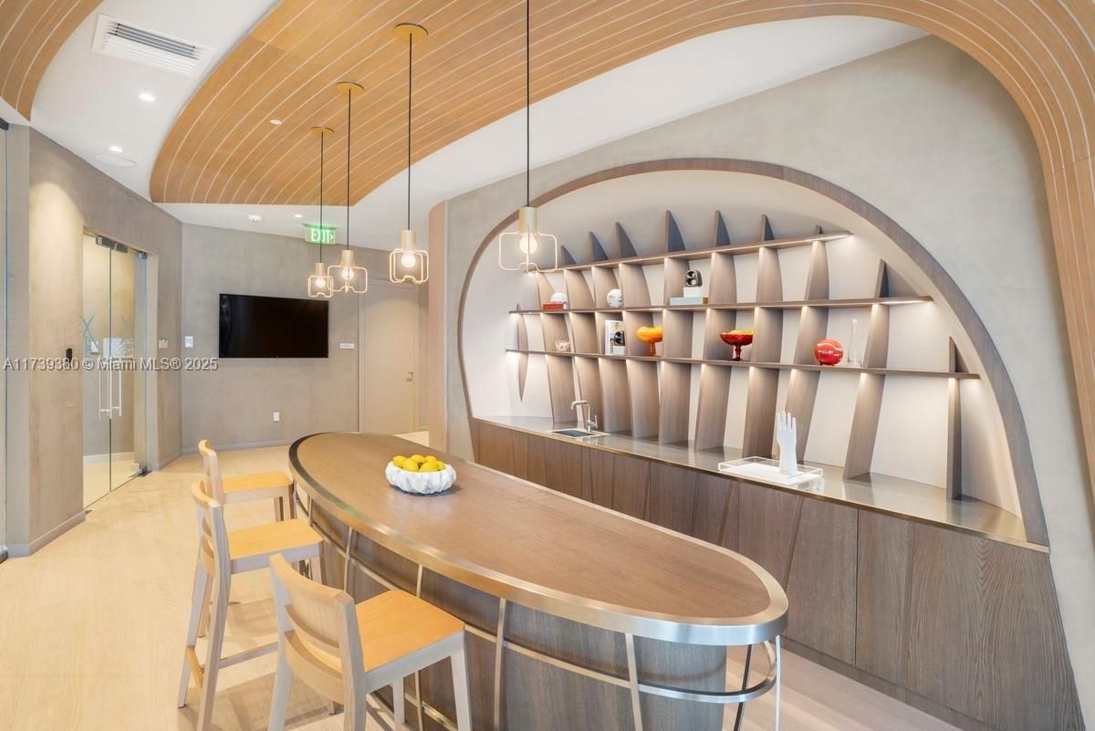 Dining room, Interior, Pendant Lights, Recessed Lighting, Wood Texture Flooring