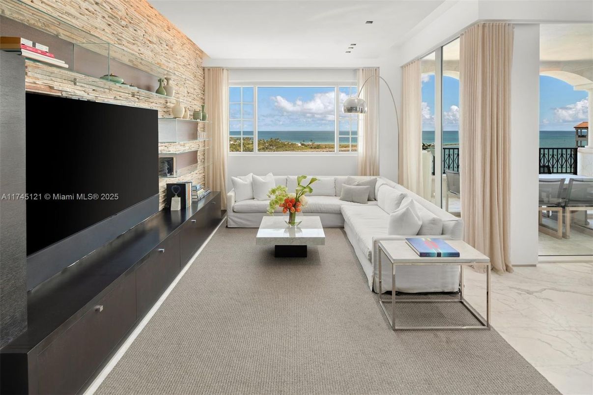 Interior, Living room, Marble, Pendant Lights, Stone Walls, Water