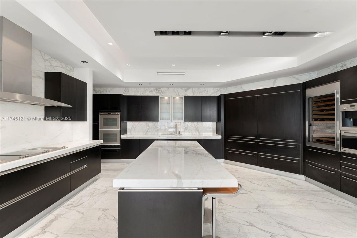 Interior, Kitchen, Marble, Marble Walls, Recessed Lighting, Stainless Steel Appliances