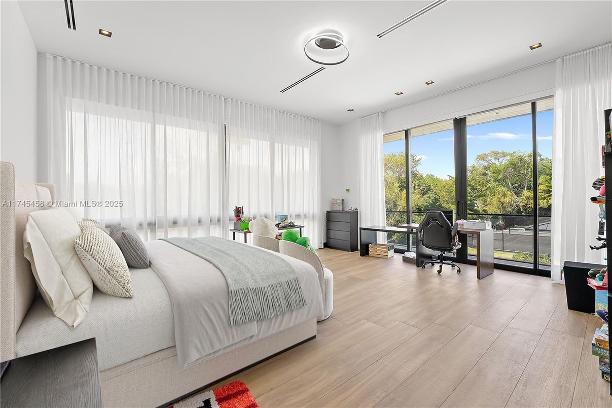 Bedroom, Home Office, Interior, Recessed Lighting, Wood Texture Flooring