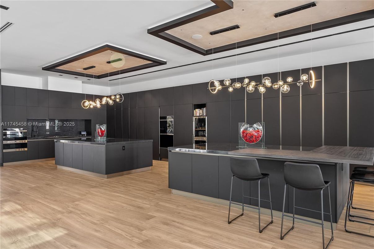Interior, Kitchen, Pendant Lights, Stainless Steel Appliances, Wood Texture Flooring