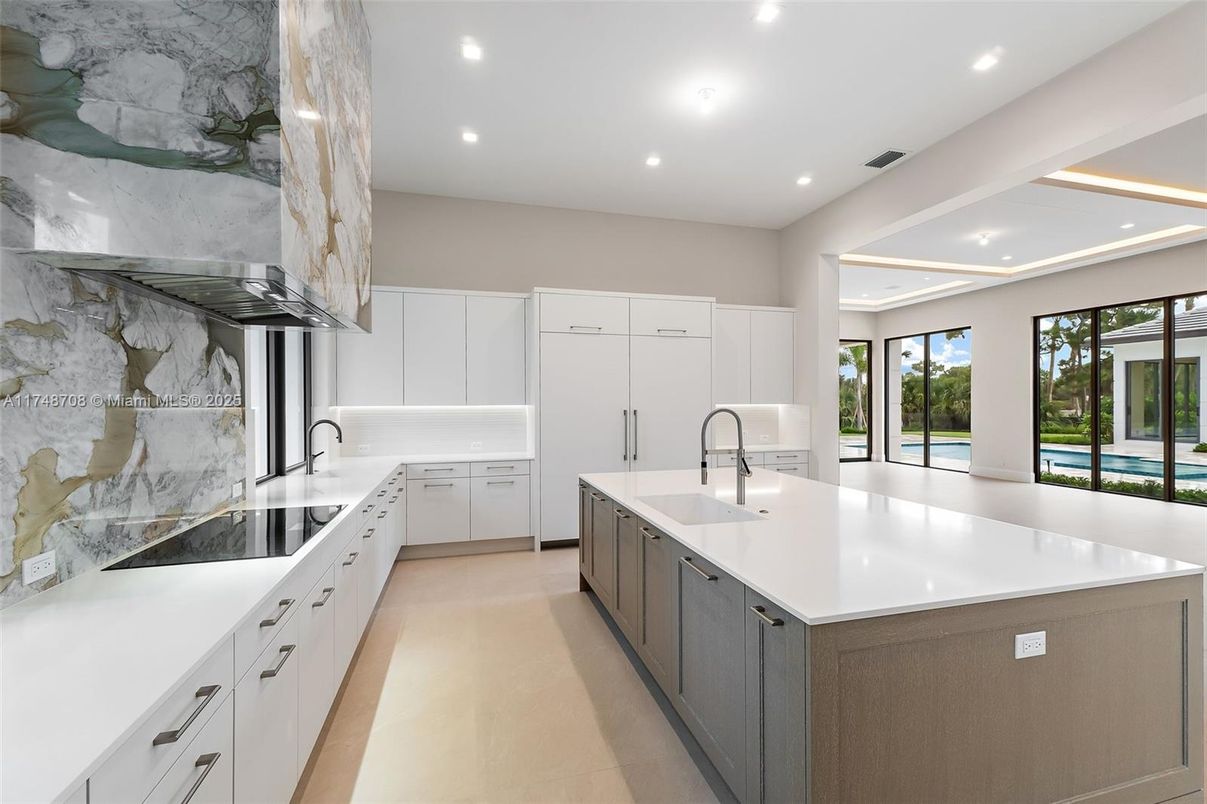 Interior, Kitchen, Marble Walls, Recessed Lighting