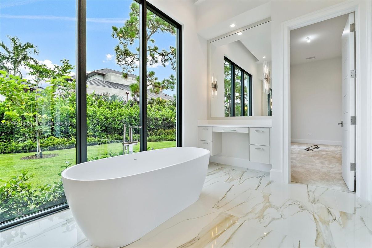Bathroom, Free Standing Baths, Interior, Marble, Recessed Lighting