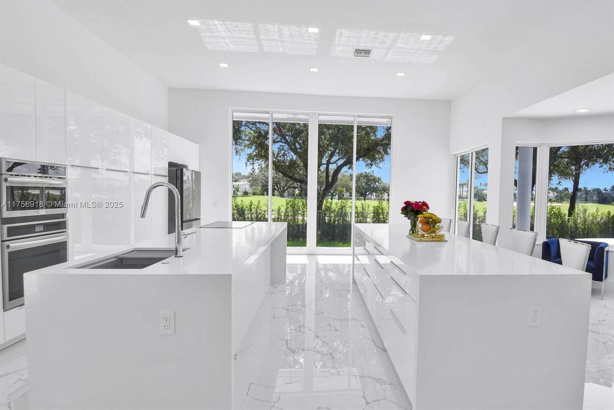 Interior, Kitchen, Marble, Recessed Lighting, Stainless Steel Appliances