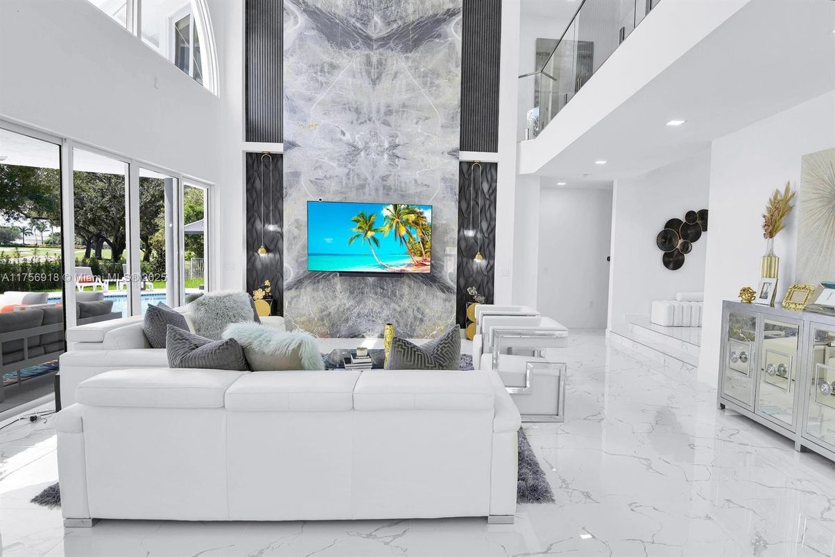 Fireplace, Interior, Living room, Marble, Recessed Lighting