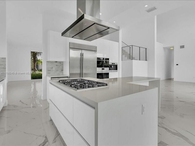 Interior, Kitchen, Marble, Recessed Lighting, Stainless Steel Appliances