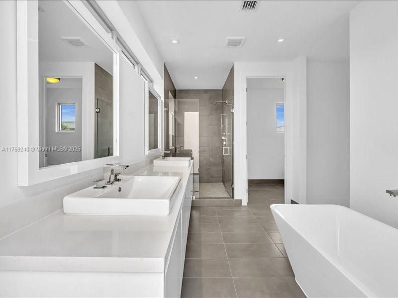 Bathroom, Dual Sink Vanities, Free Standing Baths, Glass Shower, Interior, Recessed Lighting
