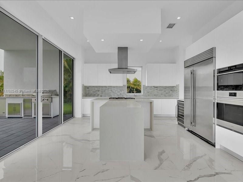 Interior, Kitchen, Marble, Recessed Lighting, Stainless Steel Appliances