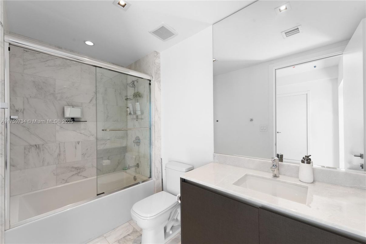 Bathroom, Glass Shower, Interior, Marble, Marble Walls, Recessed Lighting