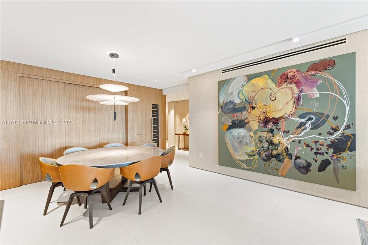Dining room, Interior, Pendant Lights, Recessed Lighting, Wooden Walls