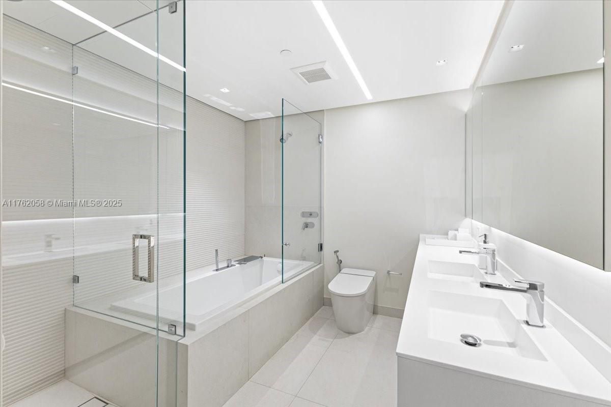 Bathroom, Dual Sink Vanities, Glass Shower, Interior, Recessed Lighting