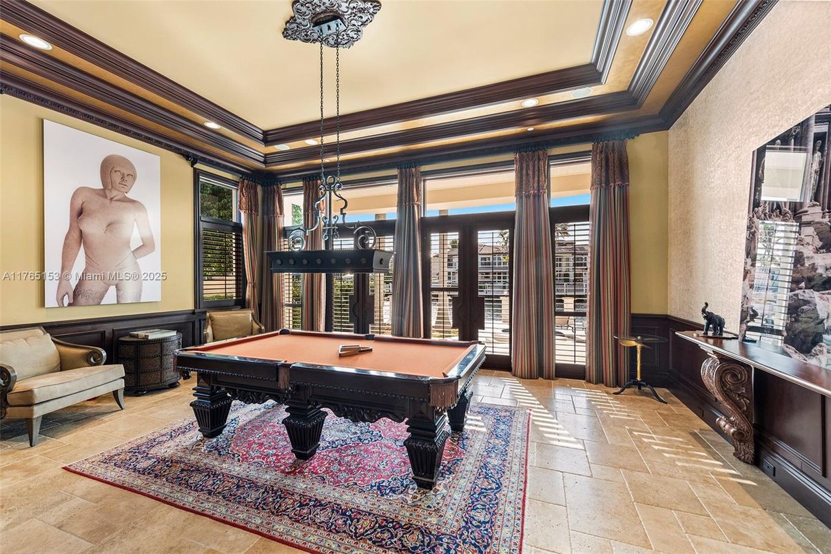 Billiard Table, Game Room, Interior, Pendant Lights, Recessed Lighting
