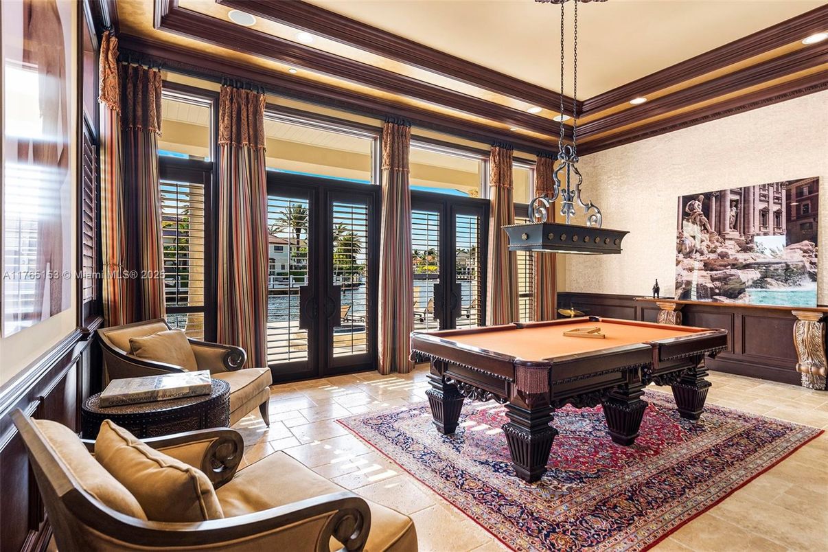 Billiard Table, Game Room, Interior, Pendant Lights, Recessed Lighting