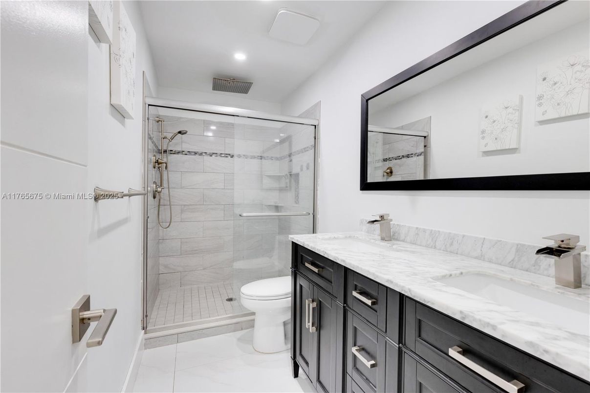Bathroom, Dual Sink Vanities, Glass Shower, Interior, Recessed Lighting