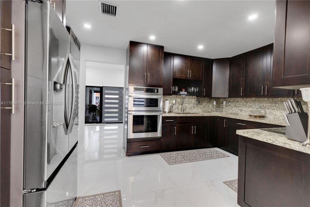 Interior, Kitchen, Marble, Recessed Lighting, Stainless Steel Appliances