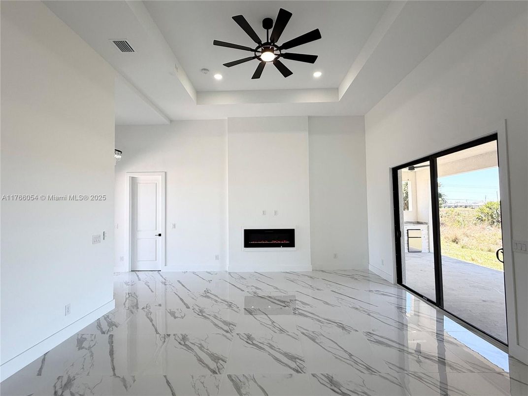Empty room, Fireplace, Interior, Marble, Recessed Lighting