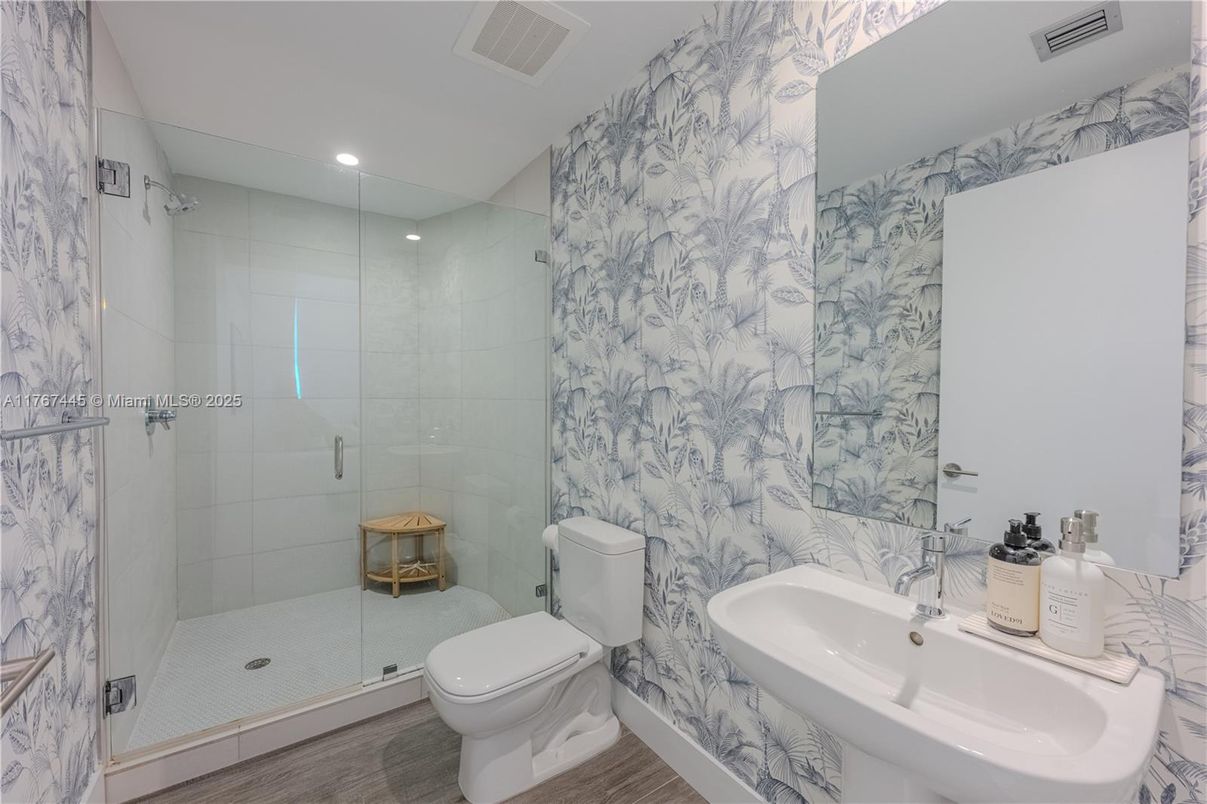 Bathroom, Glass Shower, Interior, Recessed Lighting