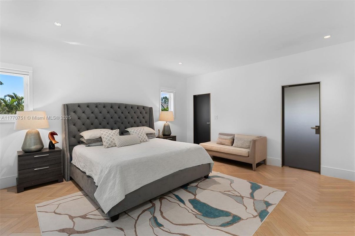 Bedroom, Interior, Recessed Lighting, Wood Texture Flooring