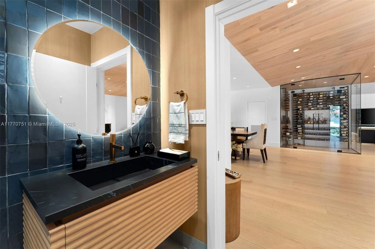 Dining room, Interior, Kitchen, Recessed Lighting, Wine Storage, Wooden Ceilings, Wood Texture Flooring