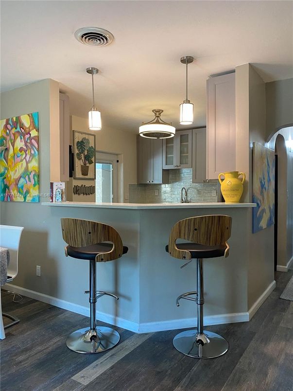 Interior, Kitchen, Pendant Lights, Wood Texture Flooring