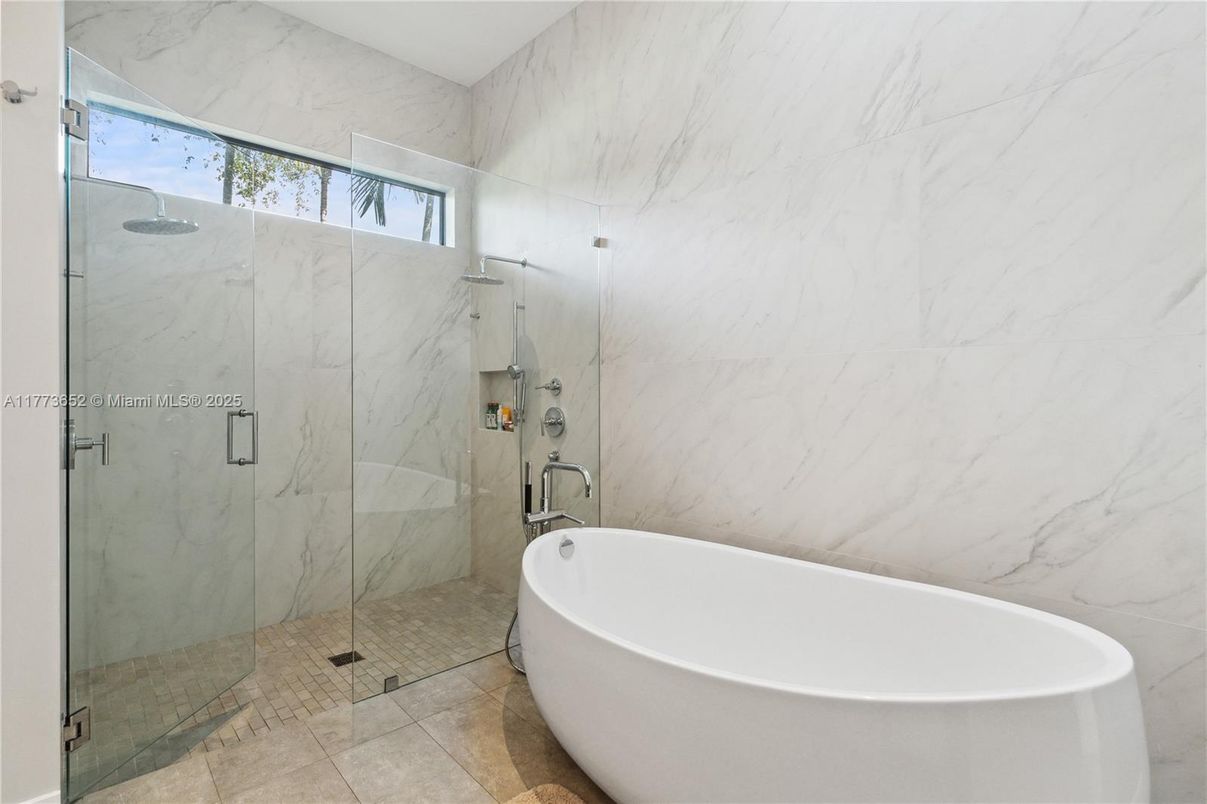 Bathroom, Free Standing Baths, Glass Shower, Interior, Marble Walls